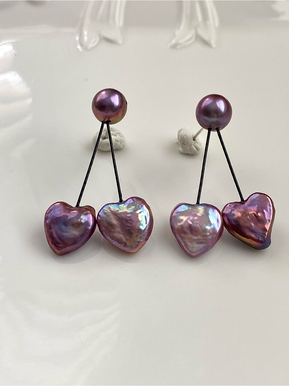 E154-Handmade Premium Metallic Purple And Lavander Purple Heart Earring